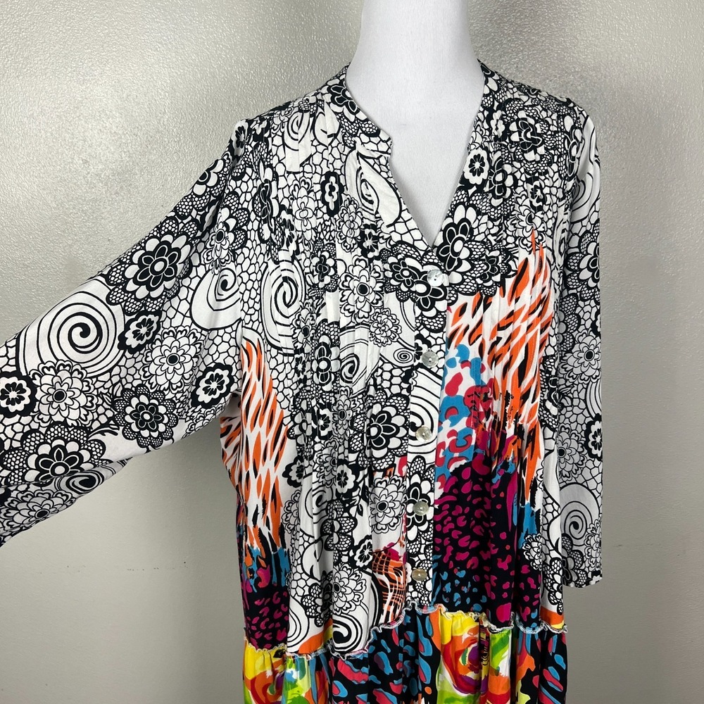 Parsley & Sage Dress Womens XL Colorful Floral Patchwork Swing Boho Button Eliza - Picture 6 of 13